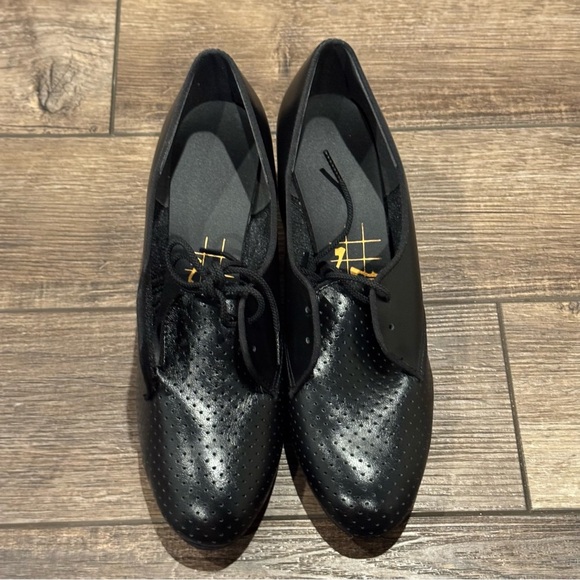 VTG Tic Tac Toes Black Pumps Ballroom Theater Dancing Leather Heels Women 8.5 - Picture 10 of 16